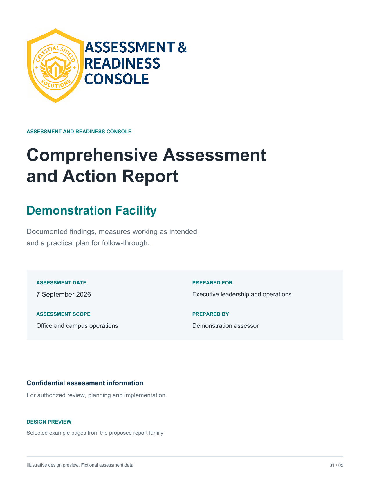 Cover of the illustrative ARC assessment report for a fictional facility